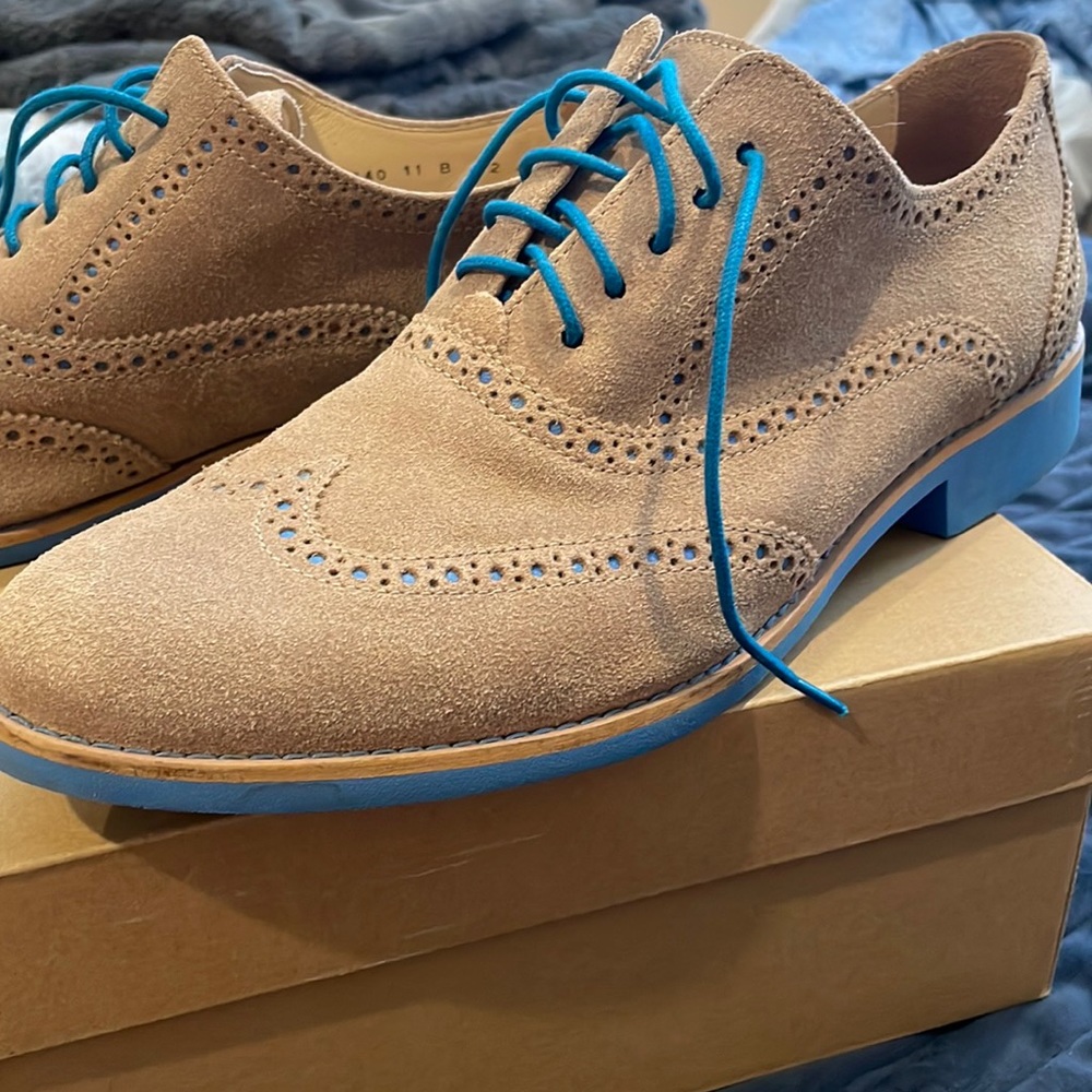 Cole Haan Suede Oxfords Size 11 B narrow Tan & Blue